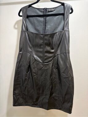 Faux Leather Black Sleeveless Mini Dress - Great for Halloween